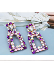 Fashion Purple Alloy Diamond Square Stud Earrings