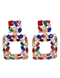 Fashion Color Alloy Diamond Square Stud Earrings