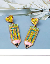 Fashion Color Alloy Diamond Geometric Pencil Heart Stud Earrings