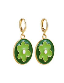 Fashion Flowers - Green Alloy Drip Oil Flower Earrings