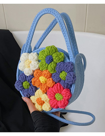 Fashion Blue Cotton Rope Braided Flower Crossbody Bag