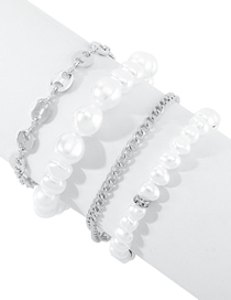 Fashion White K Metal Geometric Pearl Beaded Chain Bracelet Set