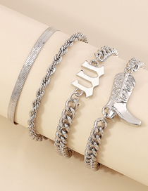 Fashion White K Metal Geometric Boots Digital Snake Bone Chain Twist Chain Bracelet Set