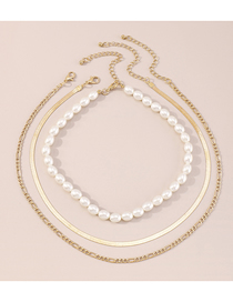 Fashion Gold Metal Pearl Beaded Snake Bone Chain Multilayer Necklace