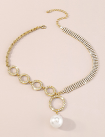 Fashion Gold Geometric Diamond Claw Chain And Ring Pearl Necklace