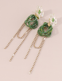 Fashion Green Alloy Diamond Claw Chain Geometric Beaded Tassel Flower Drop Earrings