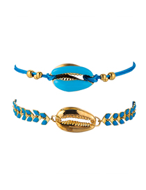 Fashion Blue Alloy Drop Oil Shell Braided Bracelet Set