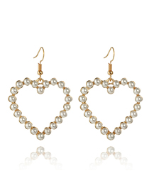 Fashion Gold Alloy Set Pearl Cutout Heart Earrings