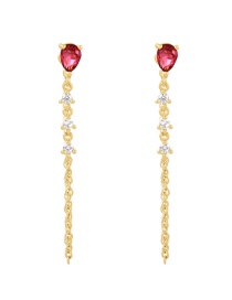 Fashion Red Bronze Zirconium Drop Panel Chain Drop Earrings