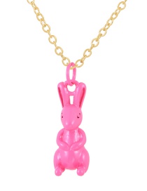 Fashion Pink Copper Drop Oil Rabbit Pendant Necklace
