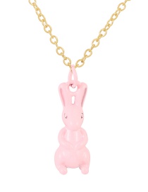 Fashion Light Pink Copper Drop Oil Rabbit Pendant Necklace