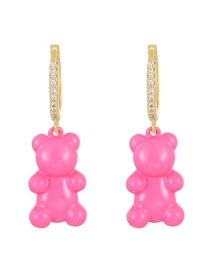 Fashion Pink Copper inlaid zirconium oil drop bear earrings