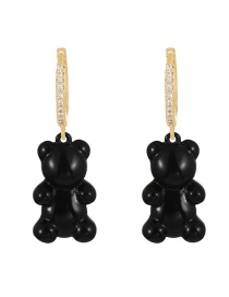 Fashion Black Copper inlaid zirconium oil drop bear earrings