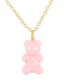 Fashion Light Pink Bronze Zirconium Drop Oil Bear Pendant Necklace