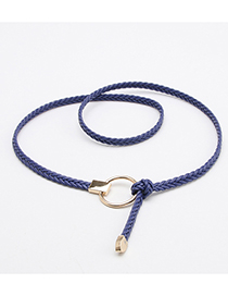 Fashion Royal Blue Faux Leather Woven Ring Thin Belt