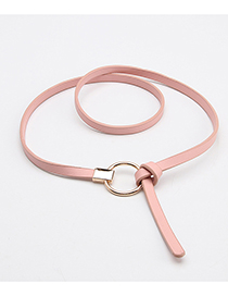 Fashion Pink Faux Leather Round Buckle Thin Belt