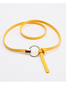 Fashion Yellow Faux Leather Round Buckle Thin Belt