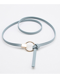 Fashion Light Blue Faux Leather Round Buckle Thin Belt