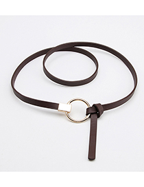 Fashion Brown Faux Leather Round Buckle Thin Belt