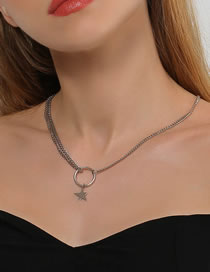 Fashion Silver Alloy Double Chain Pentagram Necklace