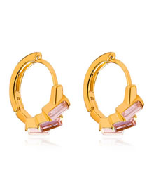 Fashion Golden Light Powder Brass Inset Zirconium Geometric C-hoop Earrings