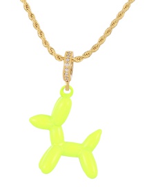 Fashion Fluorescent Yellow Copper Inlaid Zirconium Oil Pet Dog Pendant Twist Necklace