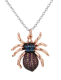 Fashion Silver-2 Bronze Zirconium Spider Pendant Necklace