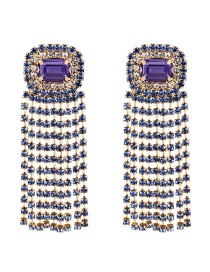 Fashion Blue Alloy Diamond Square Tassel Stud Earrings