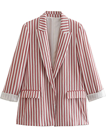 Fashion Pink Striped Blazer With Lapel Pockets