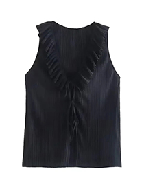 Fashion Black Ice Silk Crinkle Ruffle Sleeveless Top