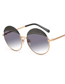 Fashion C5 Green/gradient Grey Plastic Round Large Frame Sunglasses