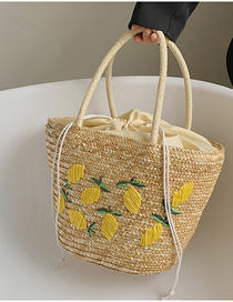 Fashion Creamy-white Wheat Straw Embroidered Tote Bag