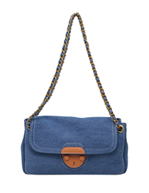 Fashion Denim Blue Pu Geometric Lock Flap Crossbody Bag