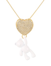 Fashion White Bronze Zirconium Heart Bear Pendant Necklace