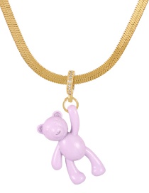 Fashion Light Purple Titanium Bear Pendant Snake Necklace