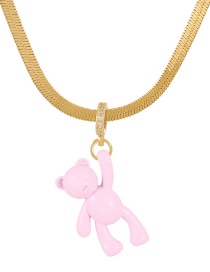 Fashion Light Pink Titanium Bear Pendant Snake Necklace
