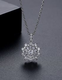 Fashion Silver Brass Zirconium Flower Necklace