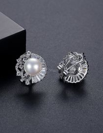 Fashion White Gold Copper Zirconium Shell Pearl Stud Earrings