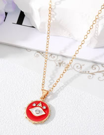 Fashion Red Necklace Alloy Diamond Eye Drop Oil Round Necklace