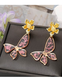 Fashion Pink Butterfly Stud Earrings Alloy Floral Butterfly Flower Stud Earrings