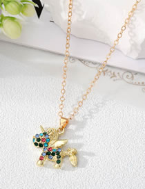 Fashion Fancy Diamond Golden Unicorn Alloy Diamond Unicorn Necklace