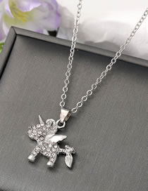 Fashion White Diamond Silver Unicorn Alloy Diamond Unicorn Necklace