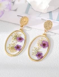 Fashion Purple Flower Stud Earrings Alloy Geometric Dried Flower Oval Stud Earrings