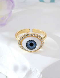 Fashion Dark Blue Eye Ring Alloy Diamond Geometric Eye Open Ring