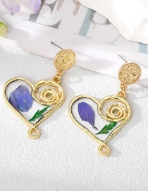 Fashion Purple Petal Love Stud Earrings 2 Alloy Dried Flower Love Stud Earrings