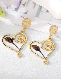 Fashion Brown Rose Stud Earrings 6 Alloy Dried Flower Love Stud Earrings