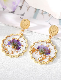 Fashion Purple Gold Foil Flowers Alloy Dried Flower Set Gold Foil Geometric Flower Stud Earrings