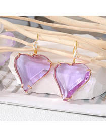 Fashion Purple Heart Crystal Ear Hook Geometric Heart Crystal Earrings