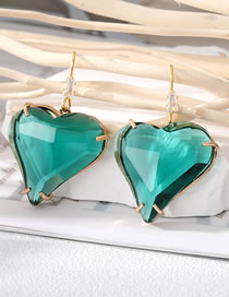Fashion Green Heart Crystal Ear Hooks Geometric Heart Crystal Earrings