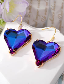 Fashion Purple And Blue Love Crystal Ear Hooks Geometric Heart Crystal Earrings